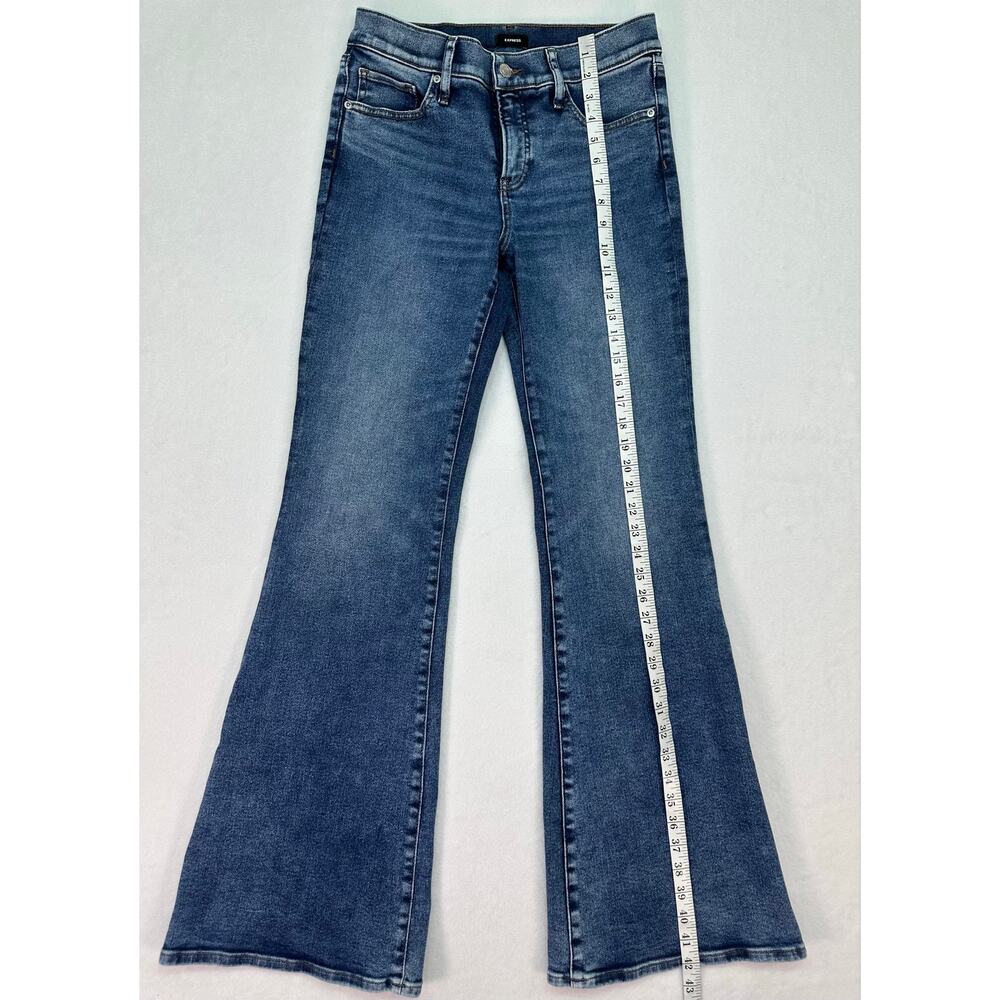 Express 70s Flare Mid Rise Jeans Blue Wash Stretch Denim Size 4R - Picture 9 of 15